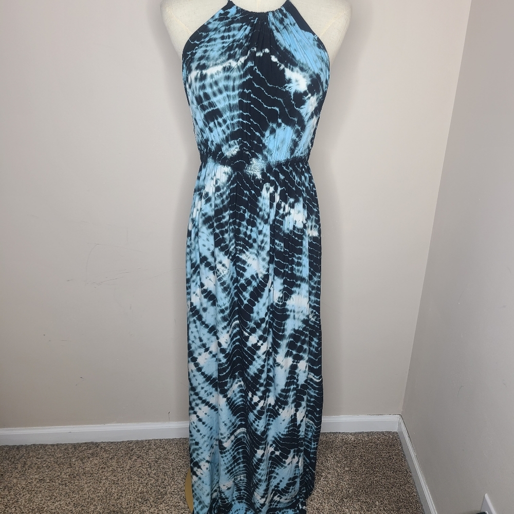 Promesa Black Blue Tie Dye Boho Maxi‎ Dress Size M